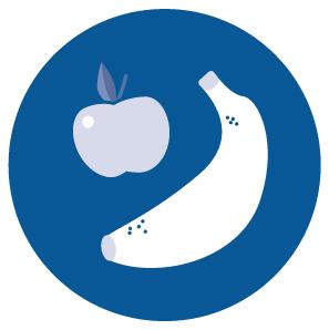 A graphic of a banana 和 an apple